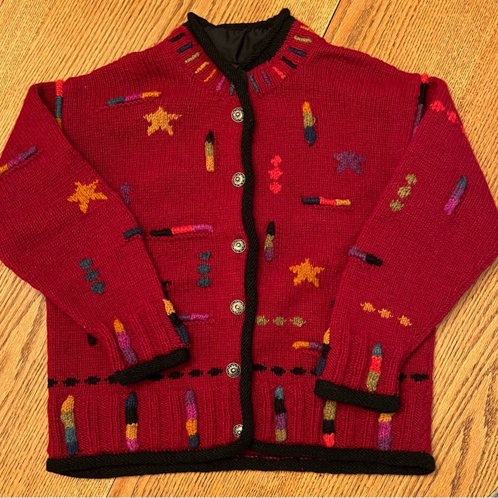 Icelandic Design L/XL red wool cardigan